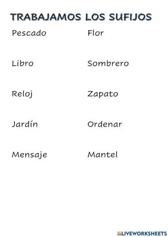 Sufijos profesiones,objetos y lugares