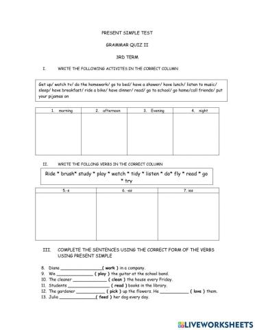 Present simple tense quiz