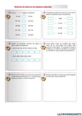 Relación de orden en los números naturales