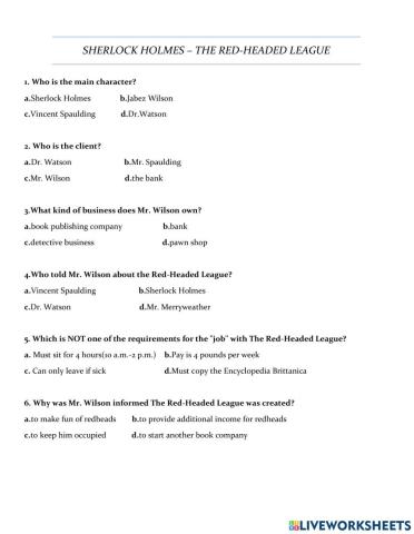 Sherlock Holmes Test- The Red-Headed League