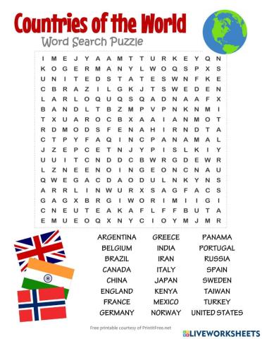 Countries Cross Word Puzzle