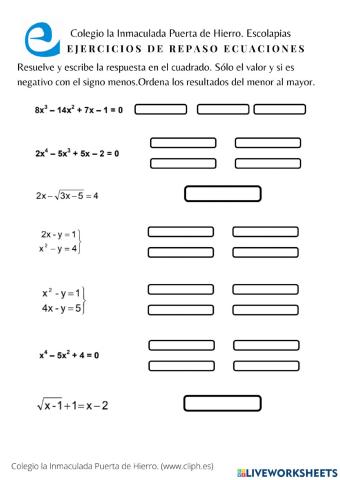 Ejercicios de repaso ecuaciones 3º ESO