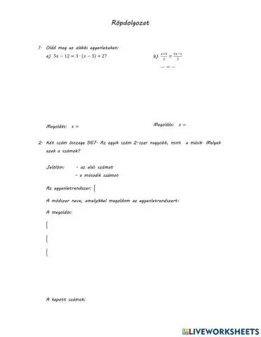 Egyenletek - egyenletrendszerek