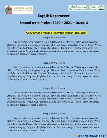 Grade 8 writing project - Film Review -
