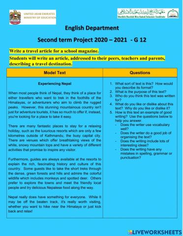 Grade 12 project - Travel article for school magazine -