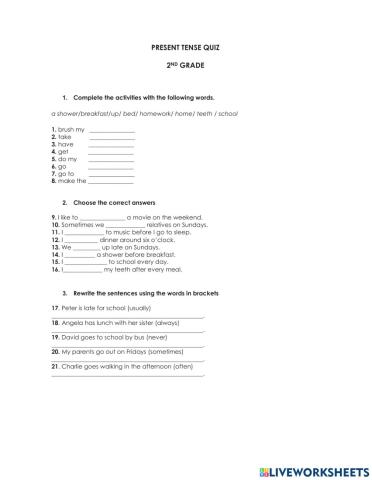 Present tense quiz 2nd grade