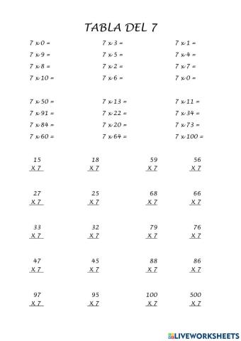 Tabla del 7