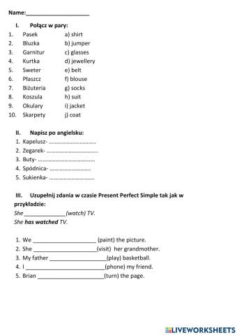 Clothes and Present Perfect tense test