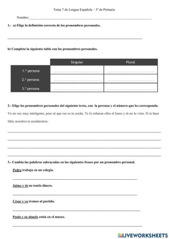 Tema 7 de Lengua Española - 3º primaria