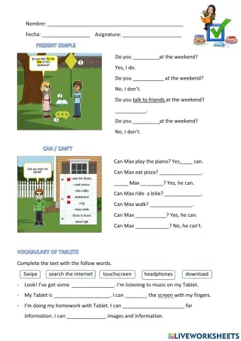 Presente simple, can y vocabulario tablets