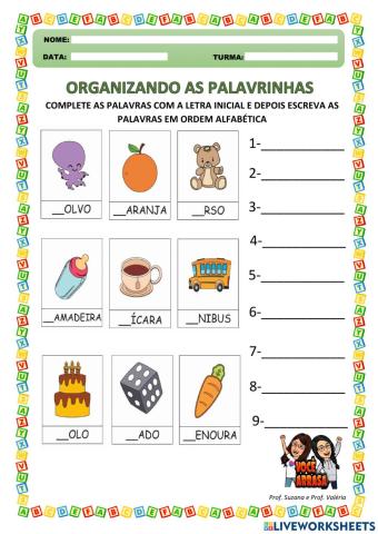 Organizando as Palavrinhas