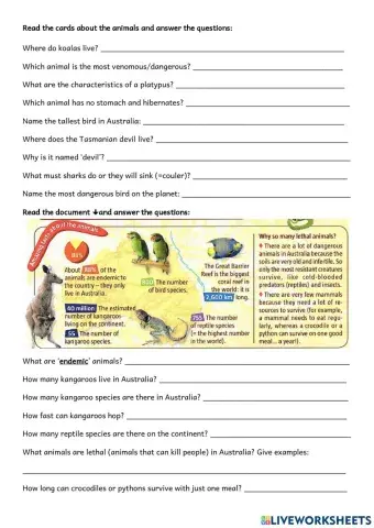 Australia animals : questions