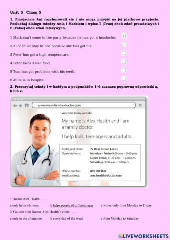 Unit 5 test - klasa piąta