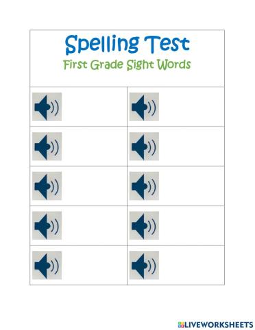 Spelling Test First Grade Sight Words Set 4