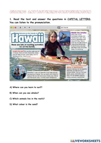 Reading and listening comprehension Hawaii