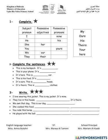 Possessive adjectives and pronouns