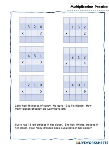 Multiplication 3 digit by 1