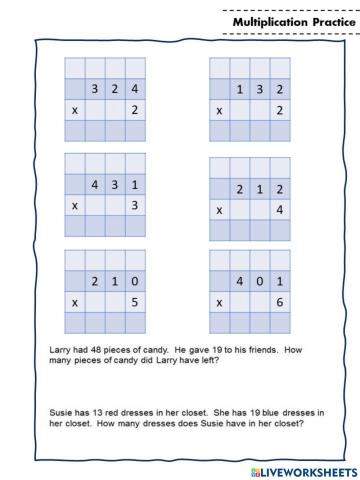 Multiplication 3 digit by 1