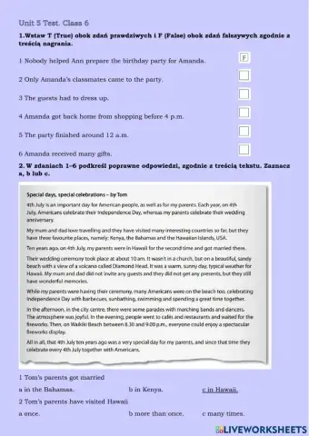 Unit 5 test - klasa szósta