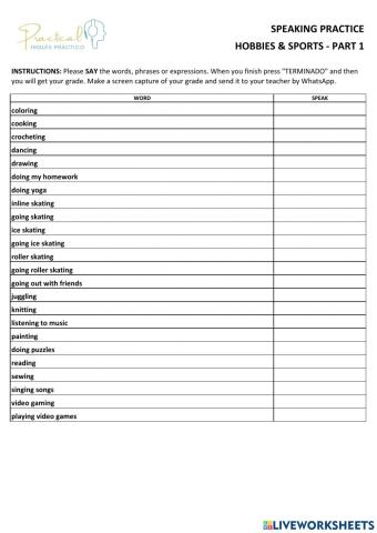 Speaking practice - hobbies & sports - part 1