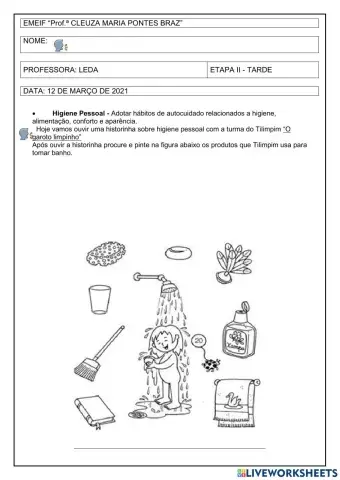 Atividade higiene pessoal -  aula do dia 12-03-2021