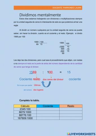 Cálculo de resto sin realizar la cuenta