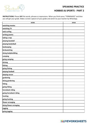 Speaking practice - hobbies & sports - part 2