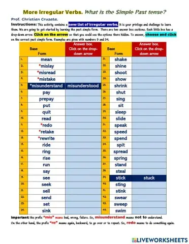 Irregular Verbs: New list, the Simple Past