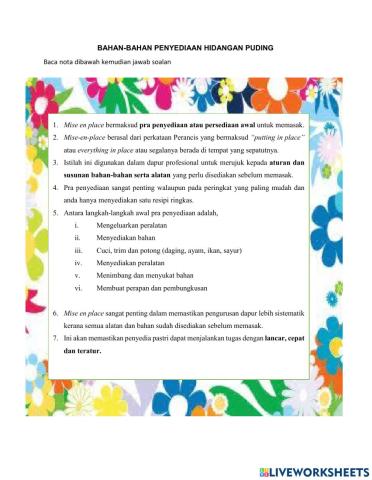 Bahan-bahan penyediaan hidangan puding