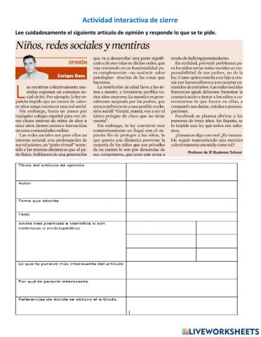 Tesis y premisas:  Artículos de opinión