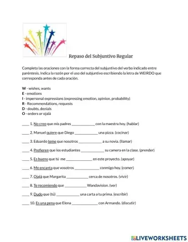 Repaso del subjuntivo regular