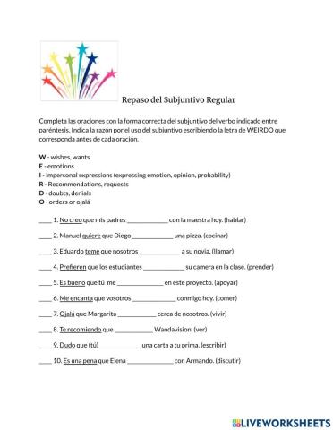 Repaso del subjuntivo regular