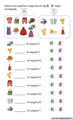 Pertenencia y no pertenencia de conjuntos