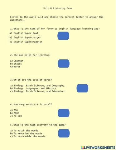 Unit 6 Listening Exam
