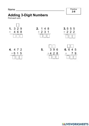 Adding 3 digit numbers with and without regrouping