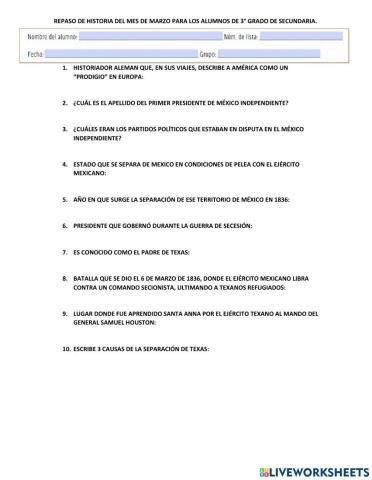 Repaso del mes de marzo 3° secundaria
