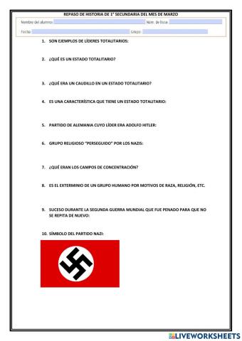 Repaso previo al examen de historia