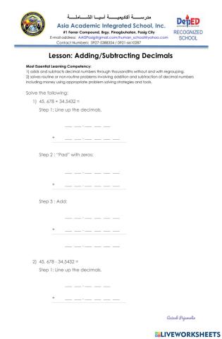 Adding-subtracting Decimals