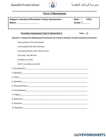 Poetry Formative Assessment 3