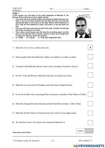 Matura B1 listening T F NS