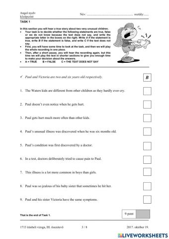 Matura B1 listening T F NS