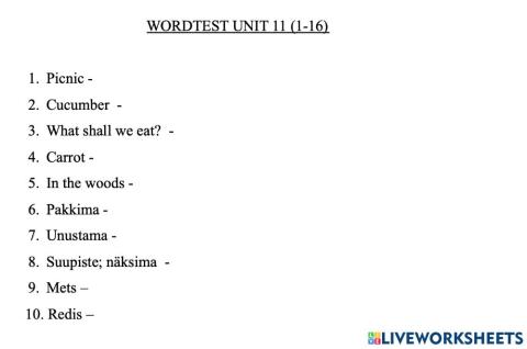 Wordtest Unit 11 (1-16)