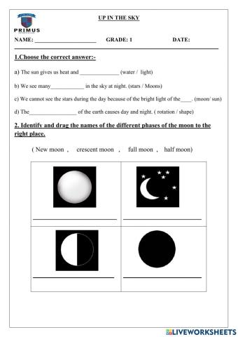 Up in the sky phases of the moon