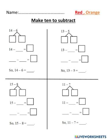Make ten to subtract sheet 2