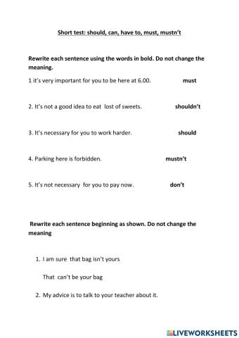 Test modals verbs