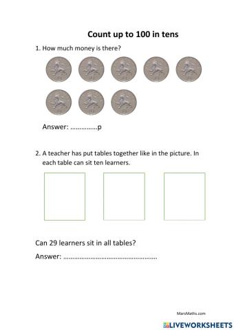 Count in tens up to a hundred (E2 Maths for ESOL) with thanks to Marsida marsmaths.com