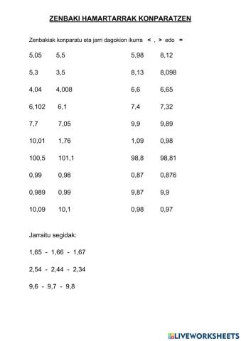 Zenbaki hamartarren arteko konparaketa