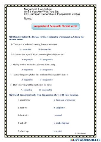 MG4 U4 L3 Grammar Phrasal verbs Separable & Inseparable Verbs -Talal