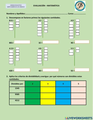 Evaluación - matemática
