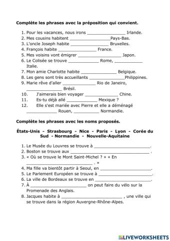 Prépositions géographique - Passé récent - Futur proche